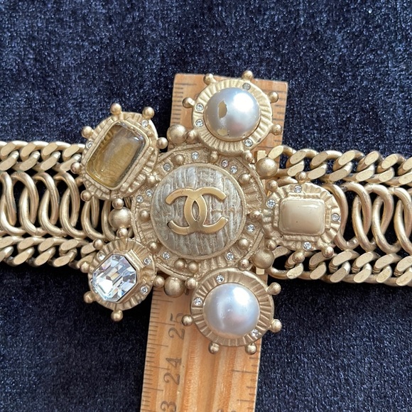 Chanel vintage logo  jewel chain link cuff bracelet - Picture 4 of 14